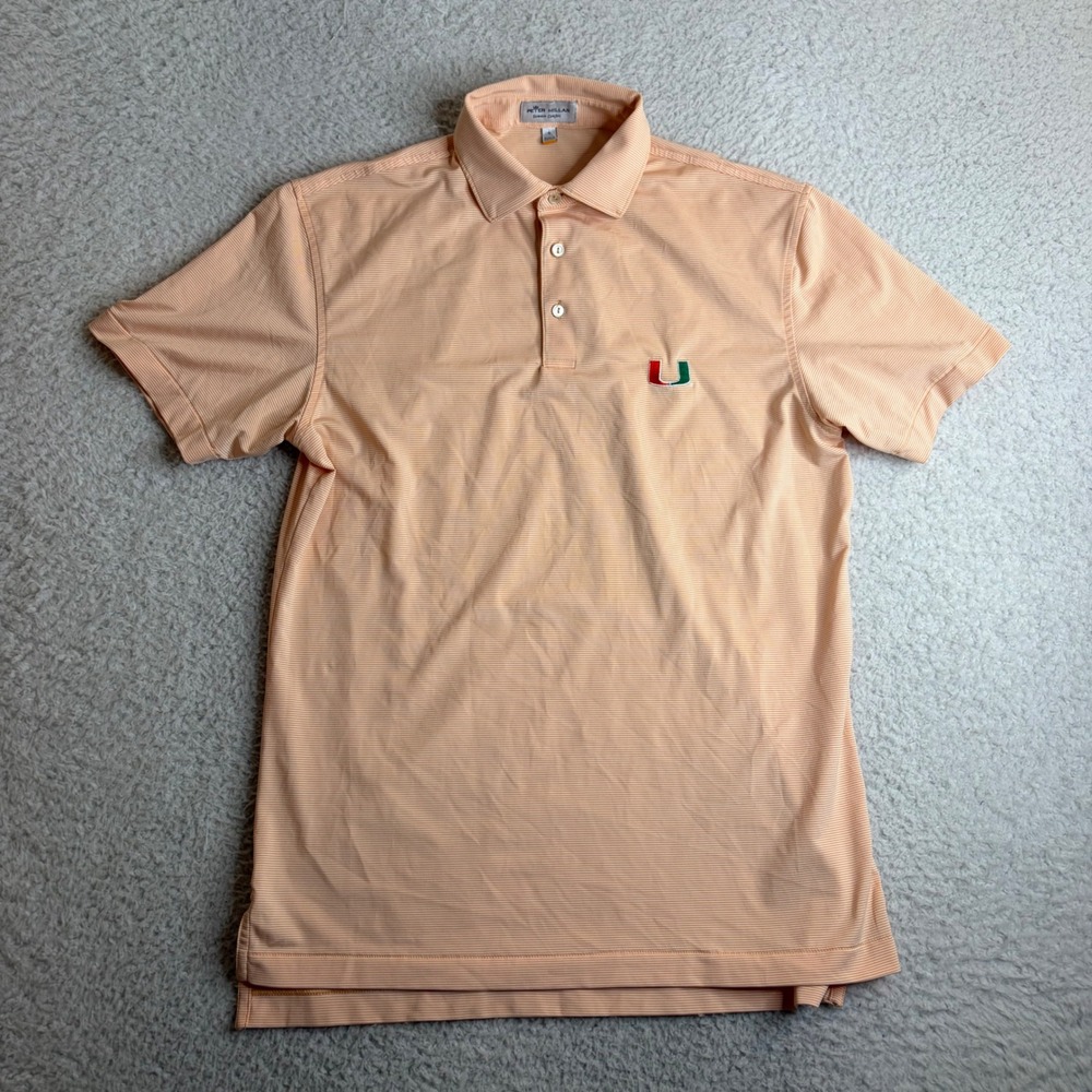 Peter Millar University of Miami Hurricanes Polo Shirt Mens Small Orange Stripe